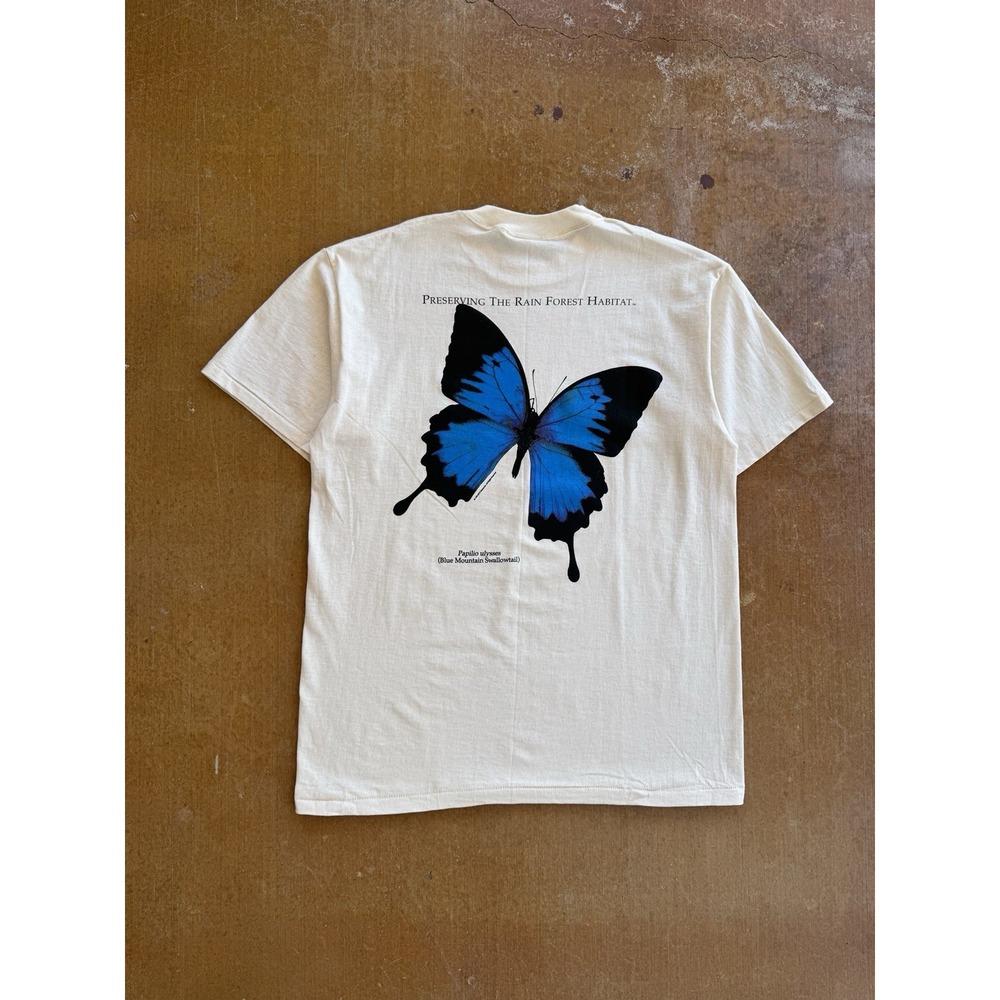 VTG 90s Preserve The Rainforest Habitat Village Butterfly Insect Art T-Shirt (L)